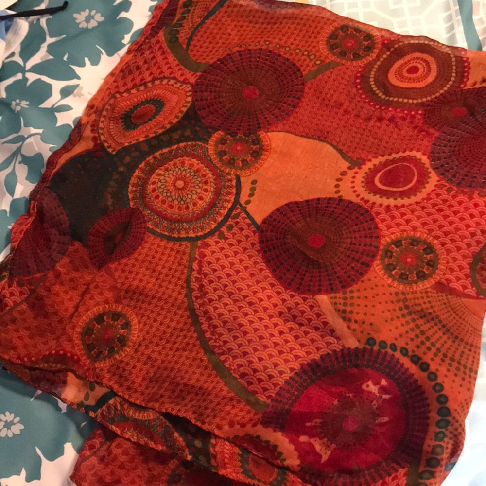 Orange patterned infinity scarf